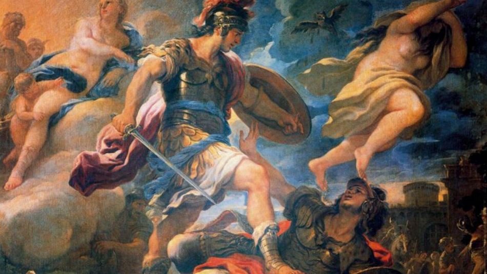 Eneas derrota a Turno, de Luca Giordano, escena inspirada en el final de la Eneida de Virgilio.