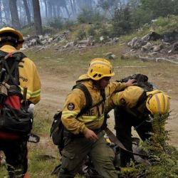 Decenas de brigadistas y de bomberos voluntarios trabajan para controlar y extinguir el fuego.