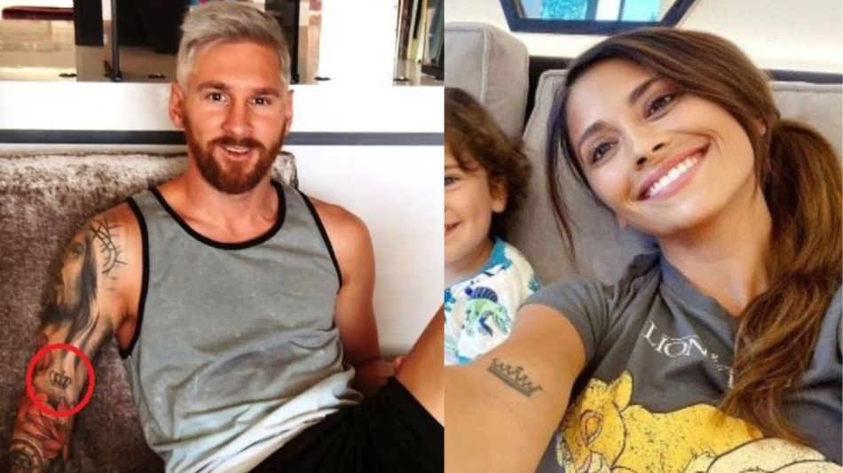 Una corona, el tatuaje que comparten Antonela Roccuzzo y Lionel Messi