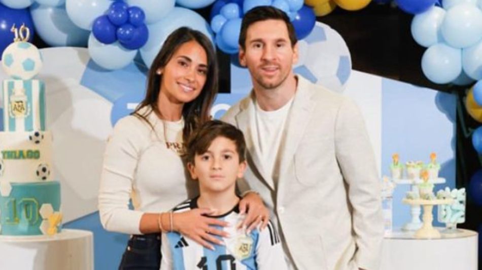 Antonela Roccuzzo, Thiago y Lionel Messi