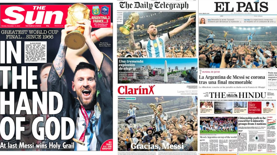 Newspaper frontpages from across the world after Argentina's third World Cup trophy win.