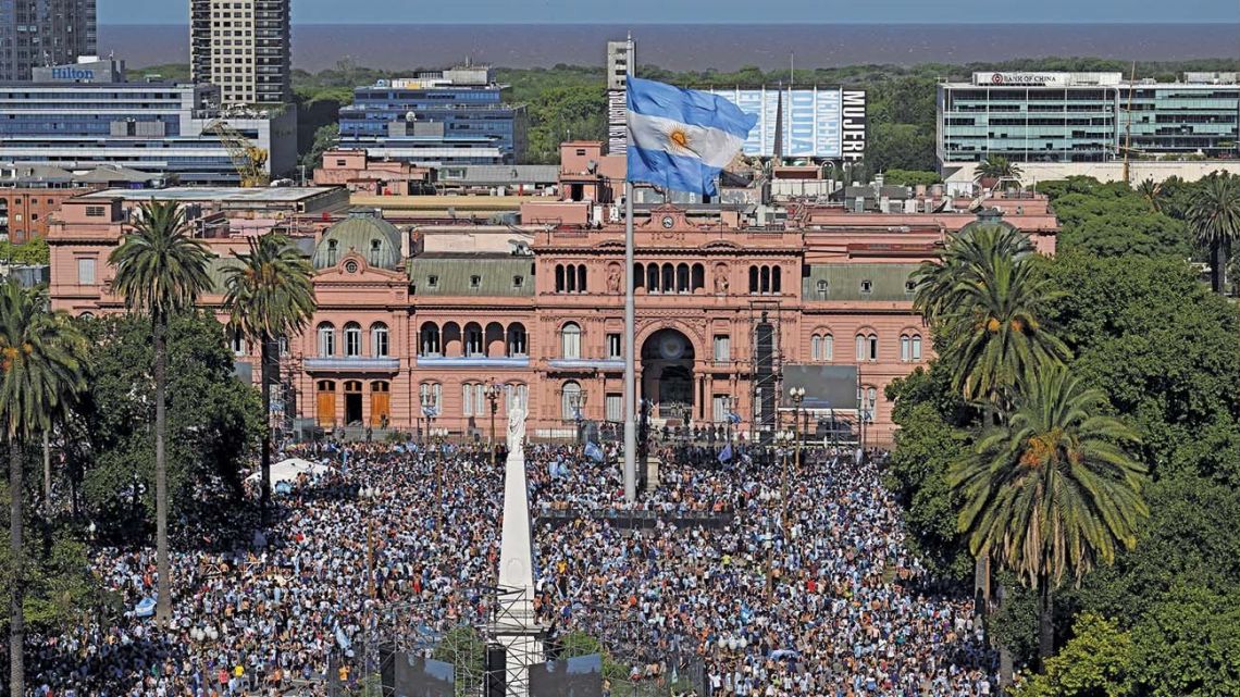 Celebrations marking the World Cup win at the Plaza de Mayo.