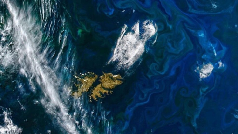 Fotografía satelital de las Islas Malvinas publicada por la NASA.