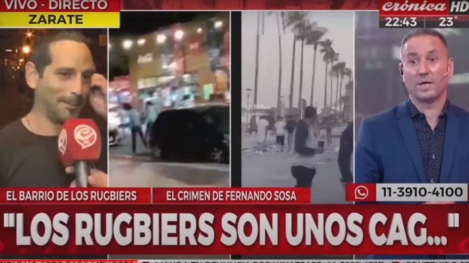 20230106 El móvil de Crónica TV aseguró que fue amenazado en Zárate, la ciudad de los rugbiers.