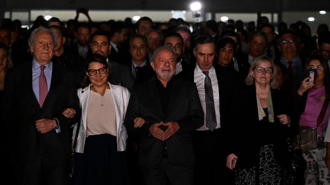 Brazil's President Luiz Inácio Lula da Silva, Governors, and Supreme Court judges walk from Planalto Palace to the Supreme Court building in Brasilia on January 9, 2023, a day after supporters of Brazil's far-right ex-president Jair Bolsonaro invaded the Congress, presidential palace, and Supreme Court. 