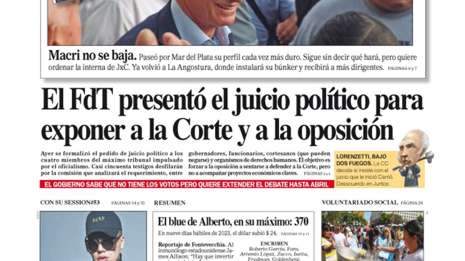 La tapa del Diario PERFIL de este sábado 14 de enero de 2023