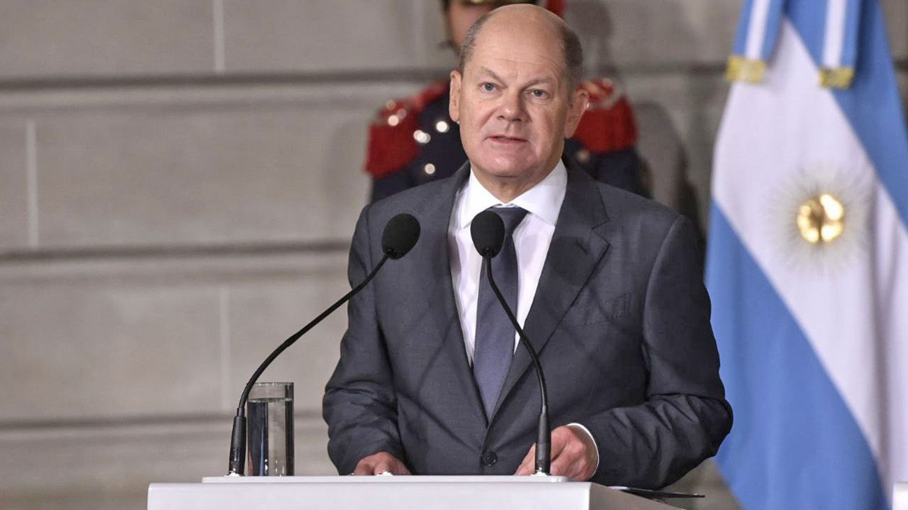 El canciller alemán Olaf Scholz y el presidente Alberto Fernández, en el encuentro en el Palacio San Martín.