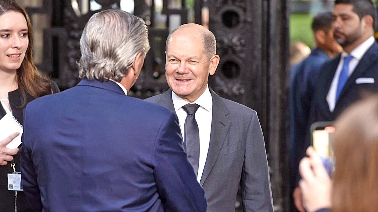 El canciller alemán Olaf Scholz y el presidente Alberto Fernández, en el encuentro en el Palacio San Martín.