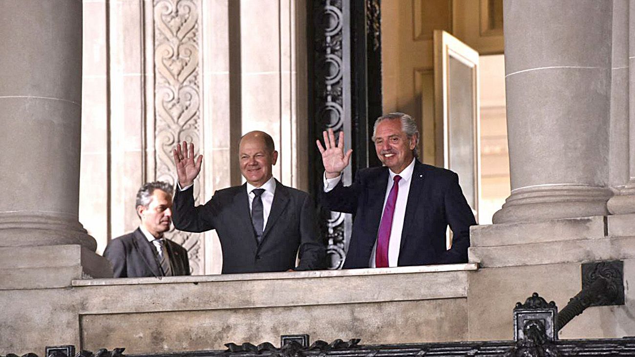 El canciller alemán Olaf Scholz y el presidente Alberto Fernández, en el Palacio San Martín.