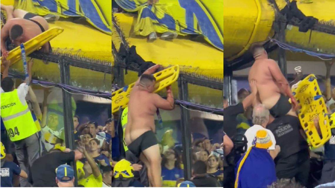 The tense rescue of a Boca fan who ended up half naked hooked on barbed wire