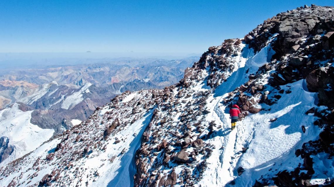 Aconcagua, a mountain in the Principal Cordillera of the Andes mountain range, is the highest mountain in the Americas with a summit elevation of 6,961 metres.