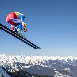 El francés Johan Clarey participa en la sesión de entrenamiento de descenso masculino del Campeonato del Mundo de Esquí Alpino FIS 2023 en Courchevel, Alpes franceses. | Foto:François-Xavier Marit / AFP