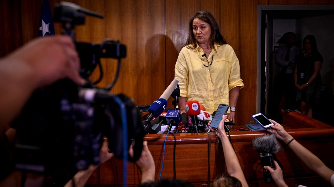 Chilean judge Paola Plaza Gonzalez speaks during a press conference after receiving the final report of the expert panel investigating the death of Chilean poet Pablo Neruda in Santiago on February 15, 2023. 