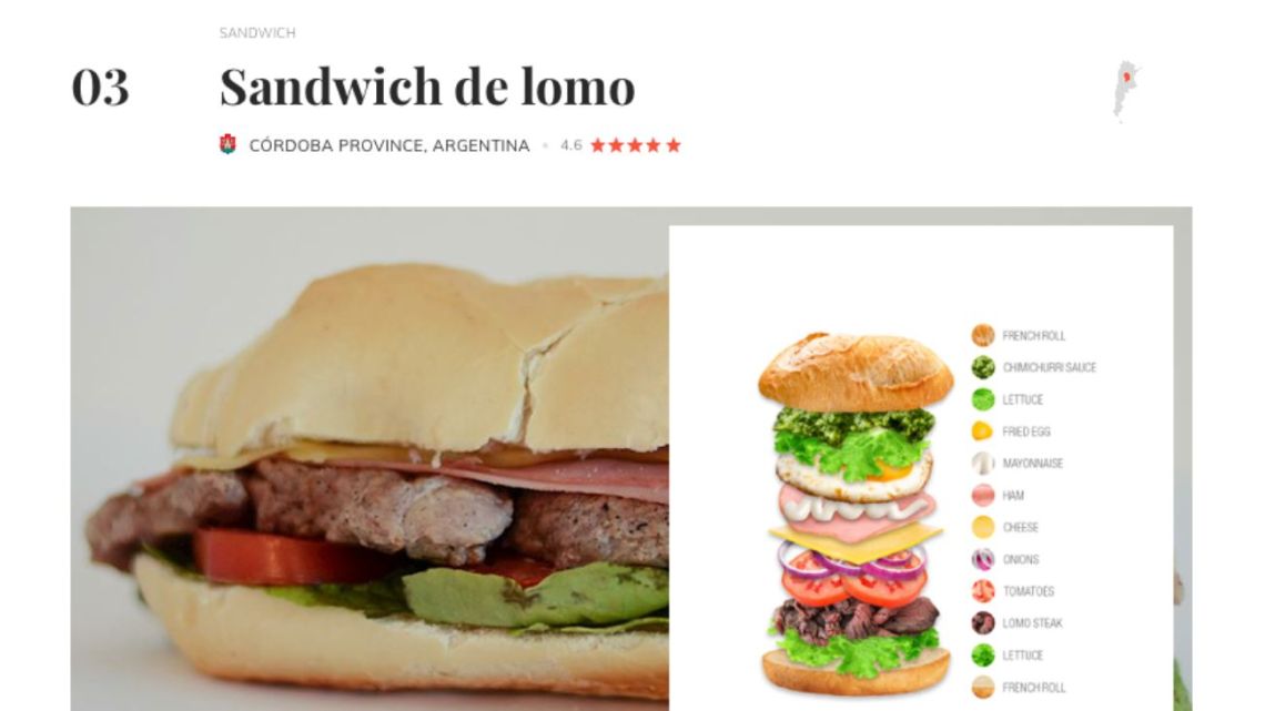 Tres sándwiches argentinos están entre los 100 elegidos como mejores del mundo