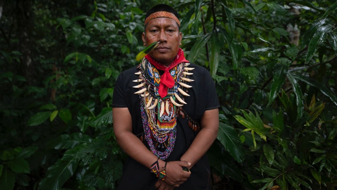Alex Lucitante, of the indigenous Cofan people, poses for a picture at Avie village, in Lago Agrio, Sucumbíos Province, Amazon region, Ecuador, on January 15, 2023. 