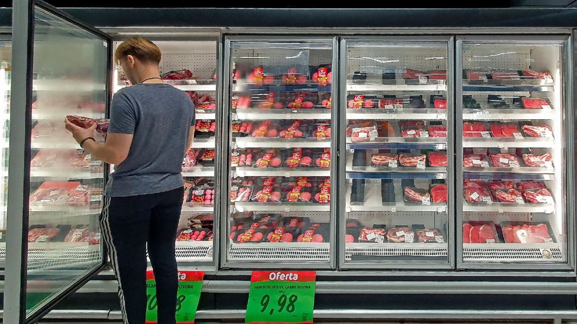 A costumer checks the beef section of a supermarket in Curitiba, Brazil, on February 23, 2023.