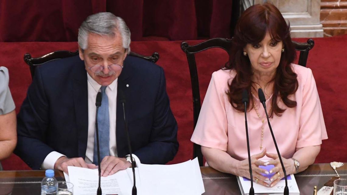 President Alberto Fernández and Vice-President Cristina Fernández de Kirchner, pictured during the head of state's March 2023 address marking the inauguration of the congressional year.