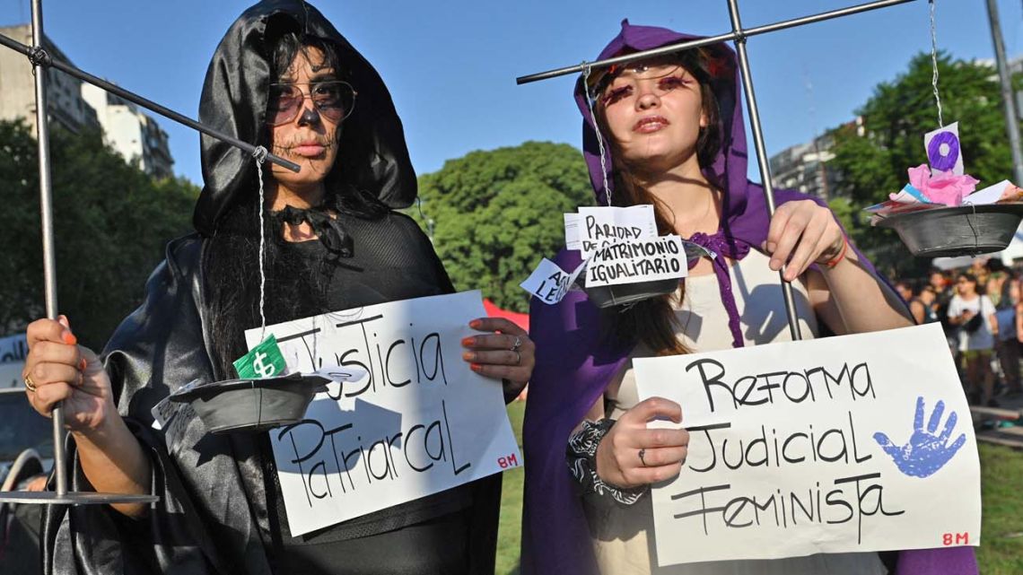 Protesters demonstrate for women's rights in Buenos Aires marking International Women's Day.