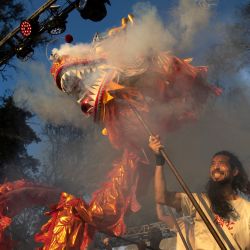 Imagen de una artista marcial de la escuela Mei Hua ejecutando la danza del Dragón durante un festival de cultura china en el Paseo del Bosque de la ciudad de La Plata, Argentina. | Foto:Xinhua/Martín Zabala