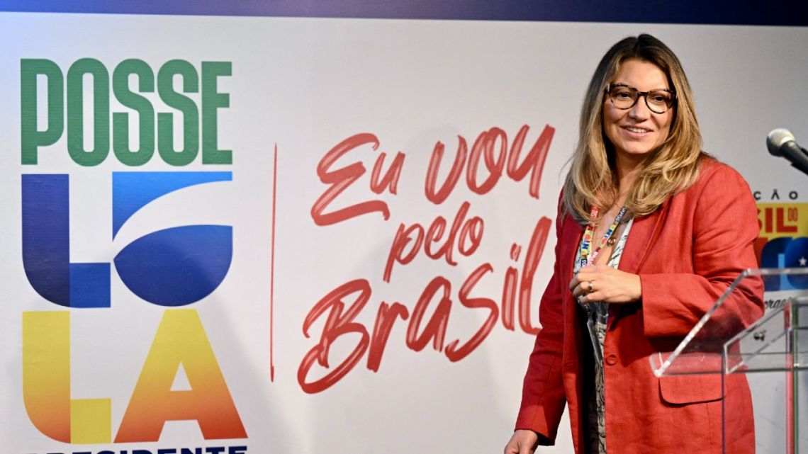 In this file photo taken on December 7, 2022, Rosangela 'Janja' da Silva, the wife of Brazilian President Luiz Inácio Lula da Silva, arrives at a press conference about the preparations for Lula's inauguration at the transitional government building in Brasilia. 