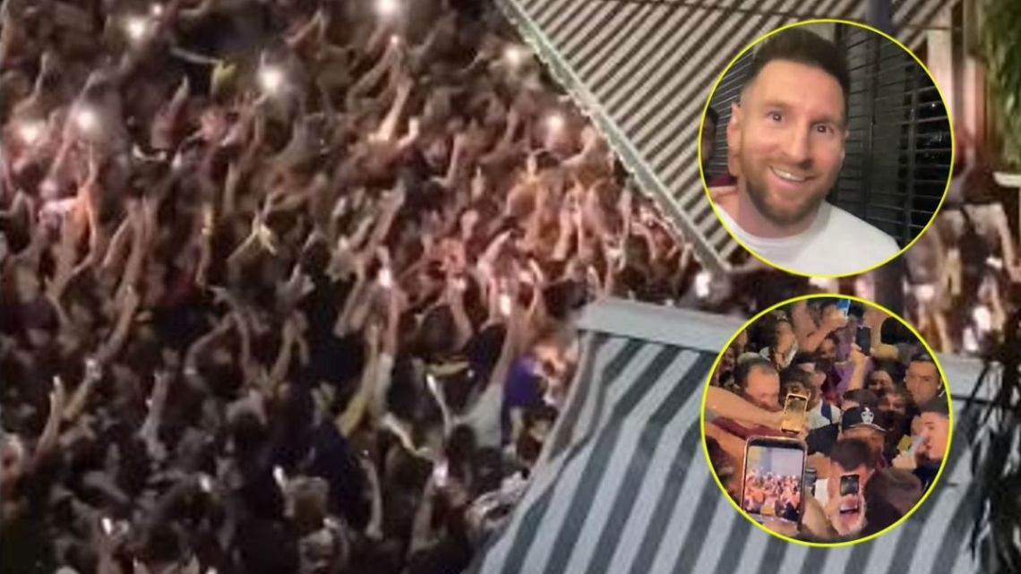 Lionel Messi was mobbed by fans as he and his family went to the Don Julio parrilla in Palermo, Buenos Aires, on Monday.