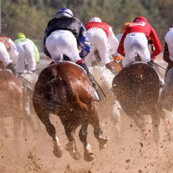 Los jinetes compiten en la Copa del Mundo de Dubai en el hipódromo de Meydan, Dubai. | Foto:KARIM SAHIB / AFP