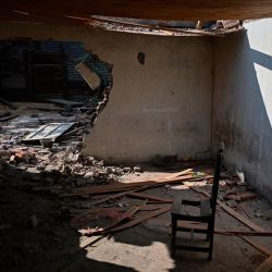 View of an alleged drug-trafficker's house looted and destroyed by neighbours in the Los Pumitas neighbourhood in Rosario, Santa Fe Province.