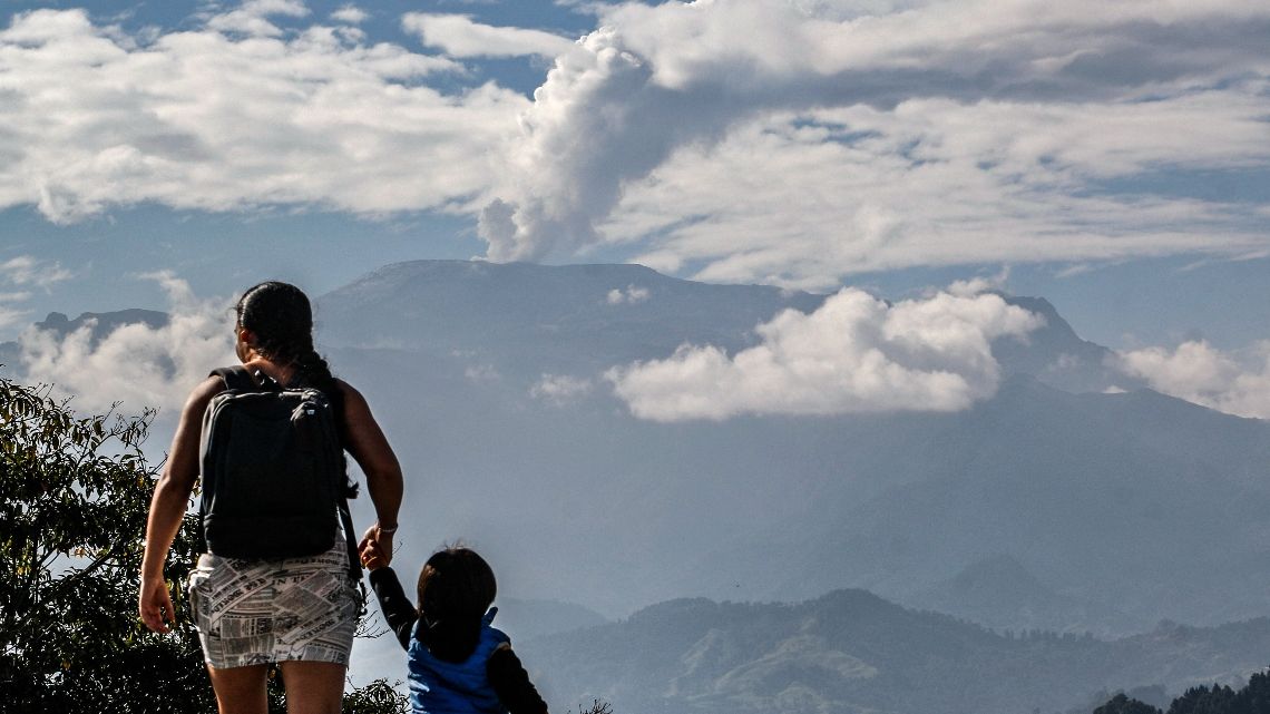 The Nevado del Ruiz volcano emits a cloud of ash in Manizales, Caldas Department, Colombia, on April 3, 2023.