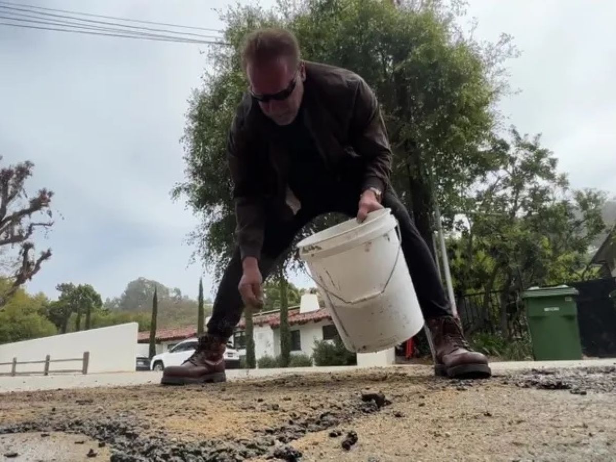 Perfil radiofónico |  Arnold Schwarzenegger prendió fuego a las redes arreglando un bache de su barrio