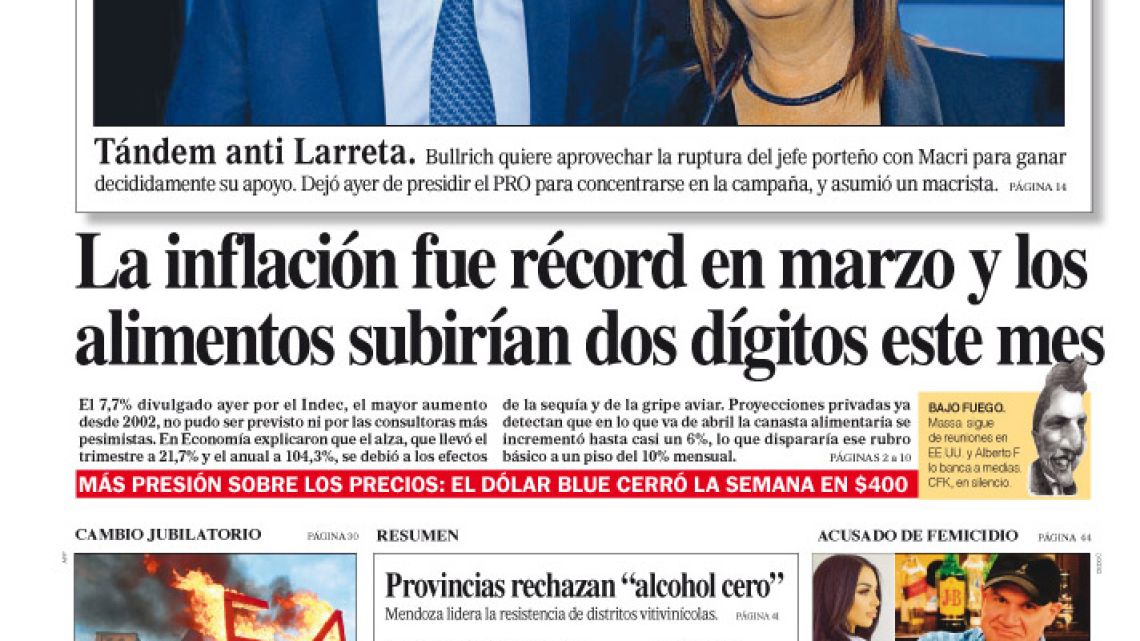 La tapa del Diario PERFIL de este sábado 15 de abril de 2023