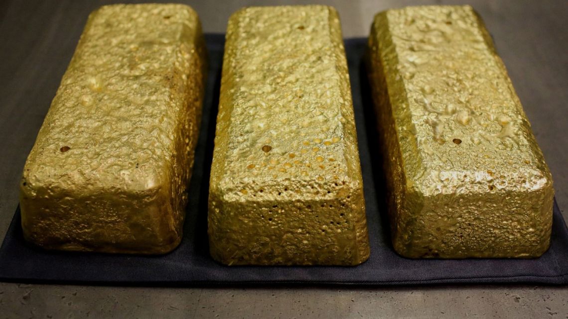 Three gold bars each weighing 25 kilogrammes each (stock image).