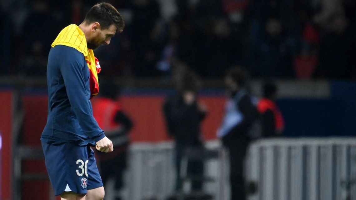 Paris Saint-Germain forward Lionel Messi leaves a pitch during the French L1 football match between Paris Saint-Germain (PSG) and Lens (RCL) at the Parc des Princes in Paris, on April 15, 2023. 