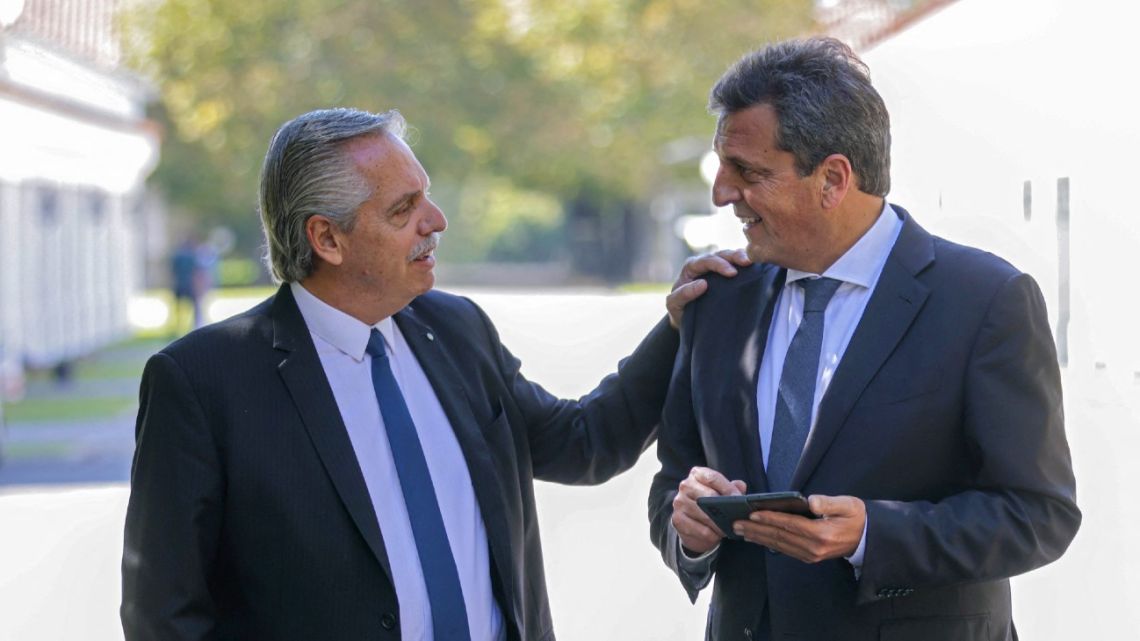 President Alberto Fernández and Economy Minister Sergio Massa, pictured at the Olivos presidential residence in April 2023.
