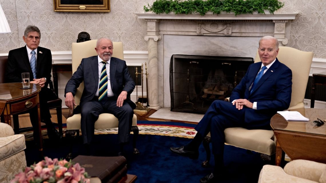 US President Joe Biden, right, meets Luiz Inacio Lula da Silva, Brazil's president, in the Oval Office of the White House in Washington, DC, US, on Friday, Feb. 10, 2023. B