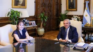 Ana Clara Alberdi el día que se presentó como interventora de la AFI ante el Presidente Alberto