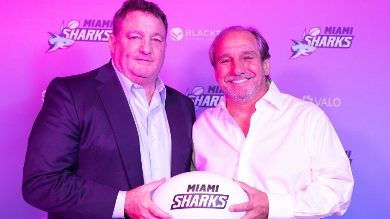 Alejandro Macfarlane y Nicolás Caputo en el lanzamiento de Miami Sharks.