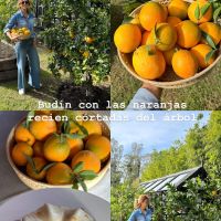Juliana Awada usó un Total denim look con zapatillas para recolectar su cosecha de naranjas