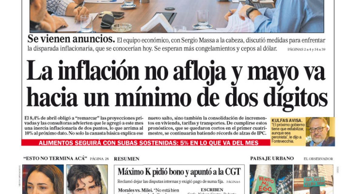La tapa del Diario PERFIL d’este domingo 14 de mayo de 2023