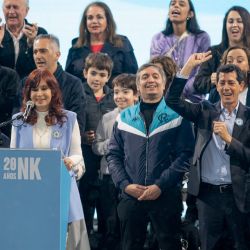 Vice-President Cristina Fernández de Kirchner speaks to supporters at the Plaza de Mayo in Buenos Aires during an event to commemorate the 20th anniversary of her late husband Néstor Kirchner's inauguration as head of state, and the 213th anniversary of the May Revolution, on May 25, 2023.