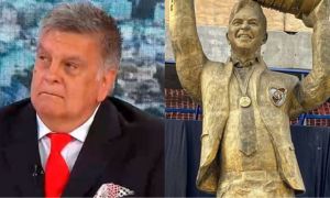 Luis Ventura y la estatua de Marcelo Gallardo