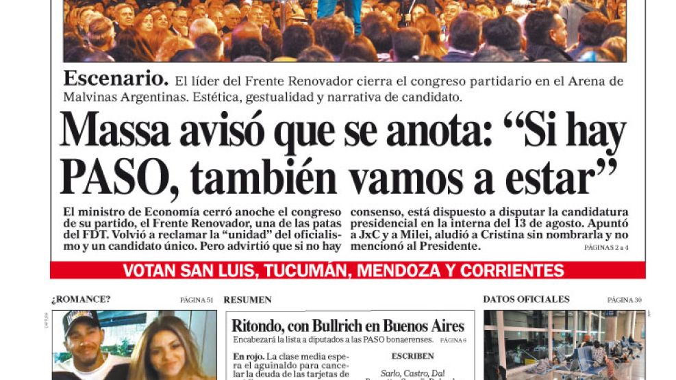 La tapa del Diario PERFIL del domingo 11 de junio de 2023