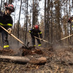 Bomberos franceses luchan contra los incendios al norte de la ciudad de Chibugamau, Quebec, en Canadá. Quebec ha desplegado cientos de bomberos, con ayuda de Francia y Estados Unidos, mientras Canadá se ve duramente afectada por los incendios forestales sin precedentes que han asolado el país. | Foto:QUENTIN TYBERGHIEN / AFP