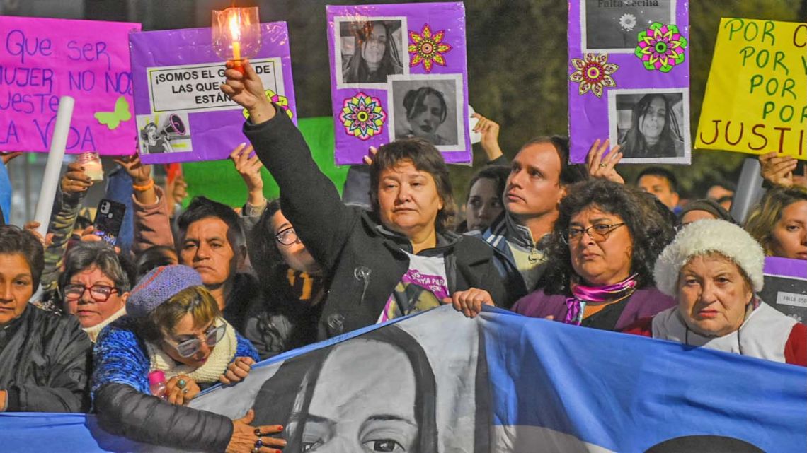 Demonstrators at a rally calling for justice for Cecilia Strzyzowski, the 28-year-old who was last seen in Resistencia, Chaco Province, on June 1, 2023.