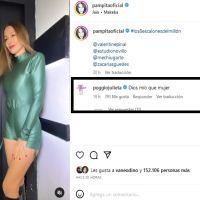 Pampita lució un body engomado verde que recibió el elogio de Julieta Poggio