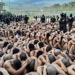 Esta foto difundida por las Fuerzas Armadas de Honduras muestra a reclusos durante una operación en la Penitenciaría Nacional "Francisco Morazán" en Tamara, 25 km al norte de Tegucigalpa. El gobierno anunció la semana pasada que la policía militar asumiría el control de las 21 prisiones de Honduras por un periodo de un año a partir del 1 de julio, así como la formación de 2.000 nuevos guardias de prisiones, después de que una cruenta batalla entre bandas rivales dejara al menos 46 mujeres muertas en una cárcel cercana a la capital, Tegucigalpa. | Foto:Handout / Fuerzas Armadas de Honduras / AFP