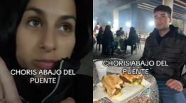 Influencer mendocina Guadalupe Coria comiendo "choris abajo del puente"