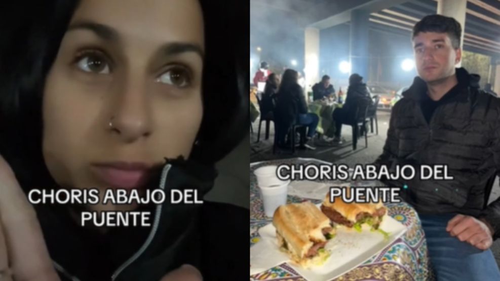 Influencer mendocina Guadalupe Coria comiendo "choris abajo del puente"