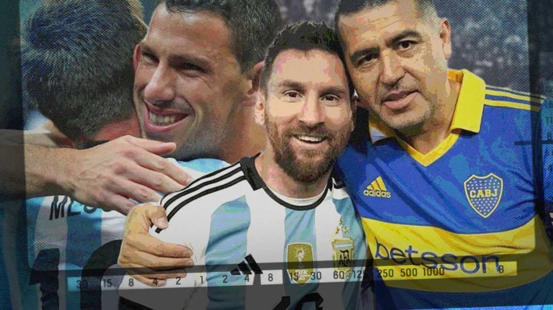 Lionel Messi pays tribute to Juan Román Riquelme and Maxi Rodríguez.