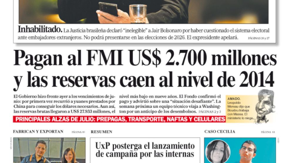 La tapa del Diario PERFIL del sábado 1 de julio de 2023