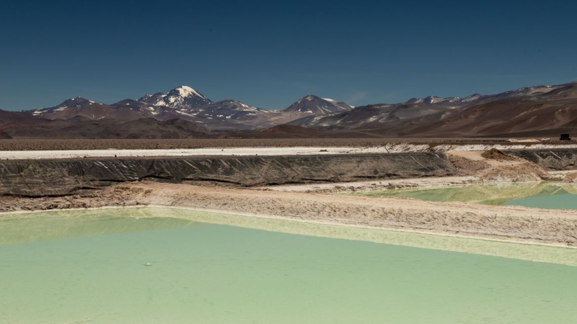 Brine evaporation pools at Liex's 3Q lithium mine project near Fiambala, Catamarca Province, Argentina, on Sunday, December 5, 2021. 